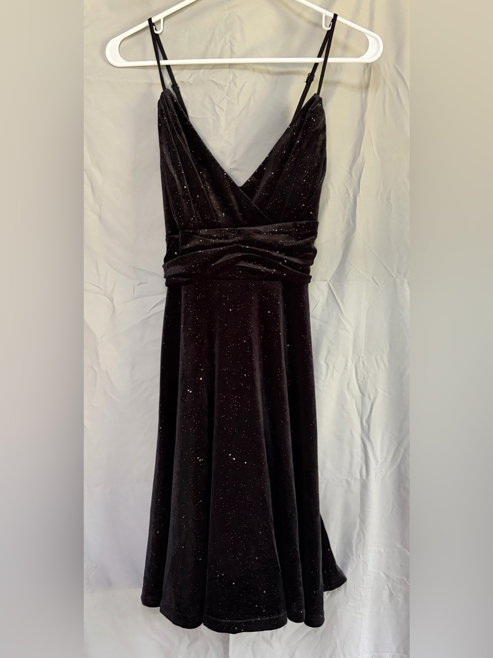 Black Velvet Sparkle V-Neck Prom Dress